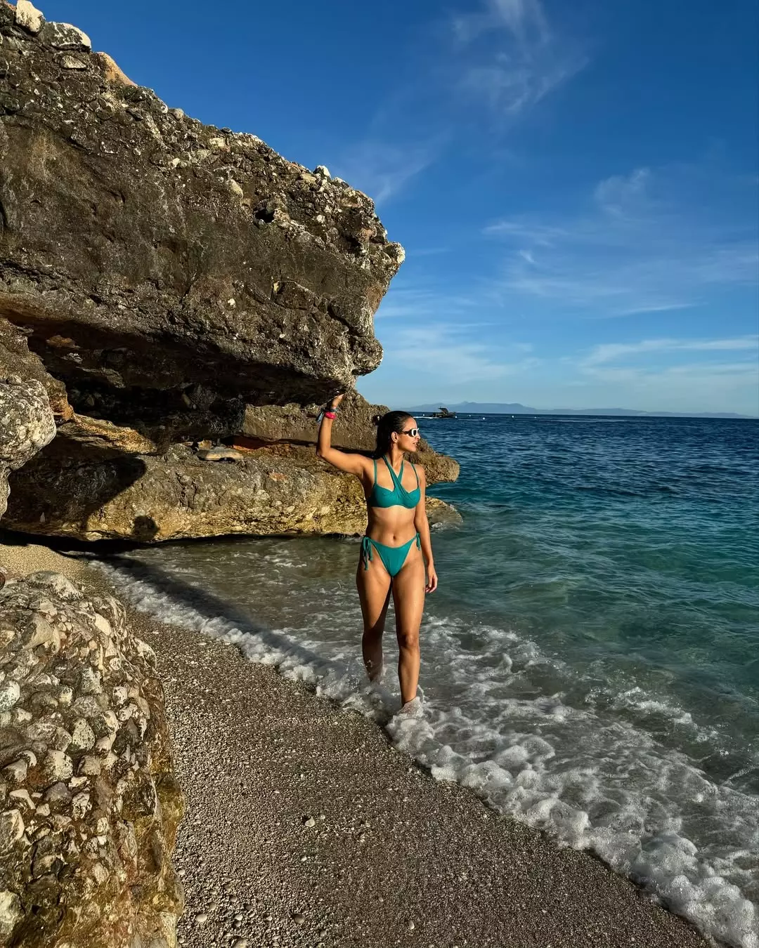 Triptii Dimri stuns in emerald bikini on albanian coast