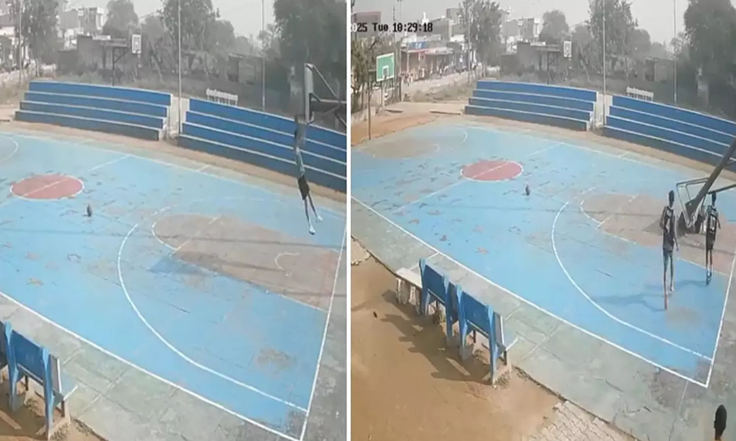 బాస్కెట్ బాల్ స్తంభం విరిగి యువకుడు మృతి... షాకింగ్ వీడియో! బాస్కెట్ బాల్ స్తంభం విరిగి యువకుడు మృతి... షాకింగ్ వీడియో!