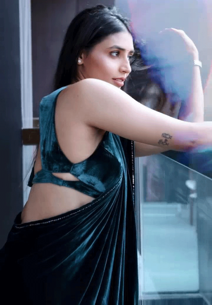 Sapthami Gowda Stuns in Midnight-Teal Velvet Elegance