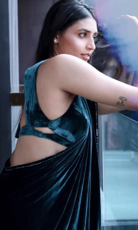 Sapthami Gowda Stuns in Midnight-Teal Velvet Elegance