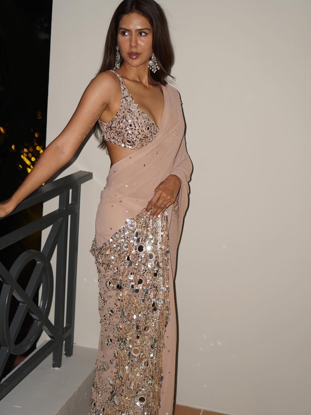 Sonam Bajwa Stuns in Soft Pink Embellished Sari