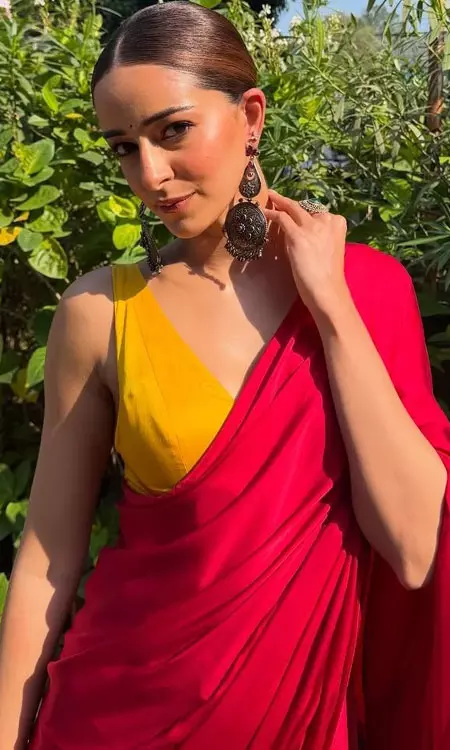 Ananya Panday Shines in Red Saree & Denim Magic