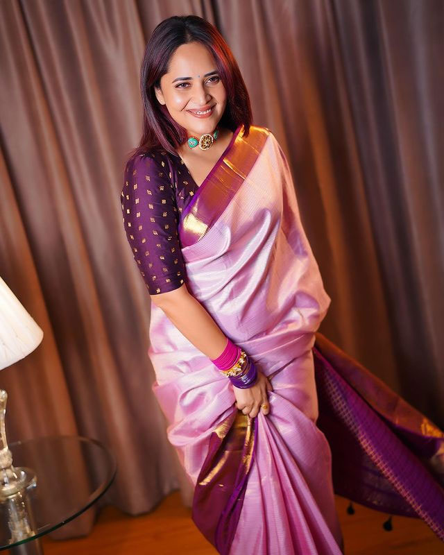 Anasuya in a Graceful Pink Saree Look