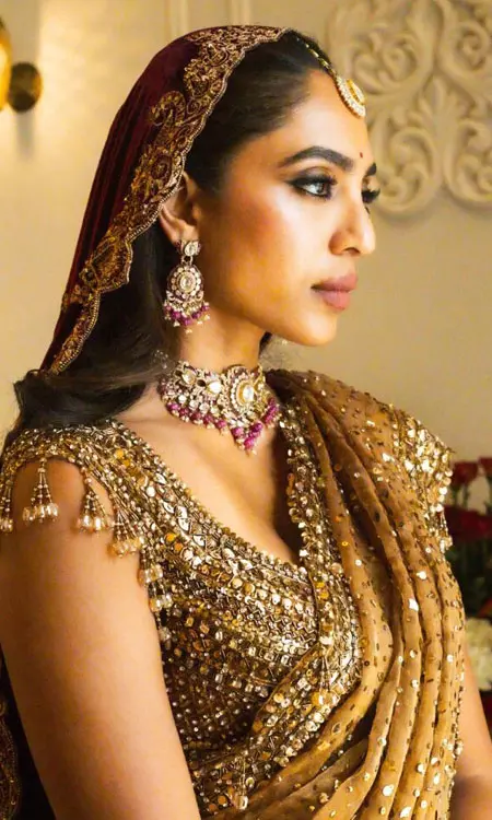 Sobhita Dhulipalas Gold Lehenga Portrays Royal Moment