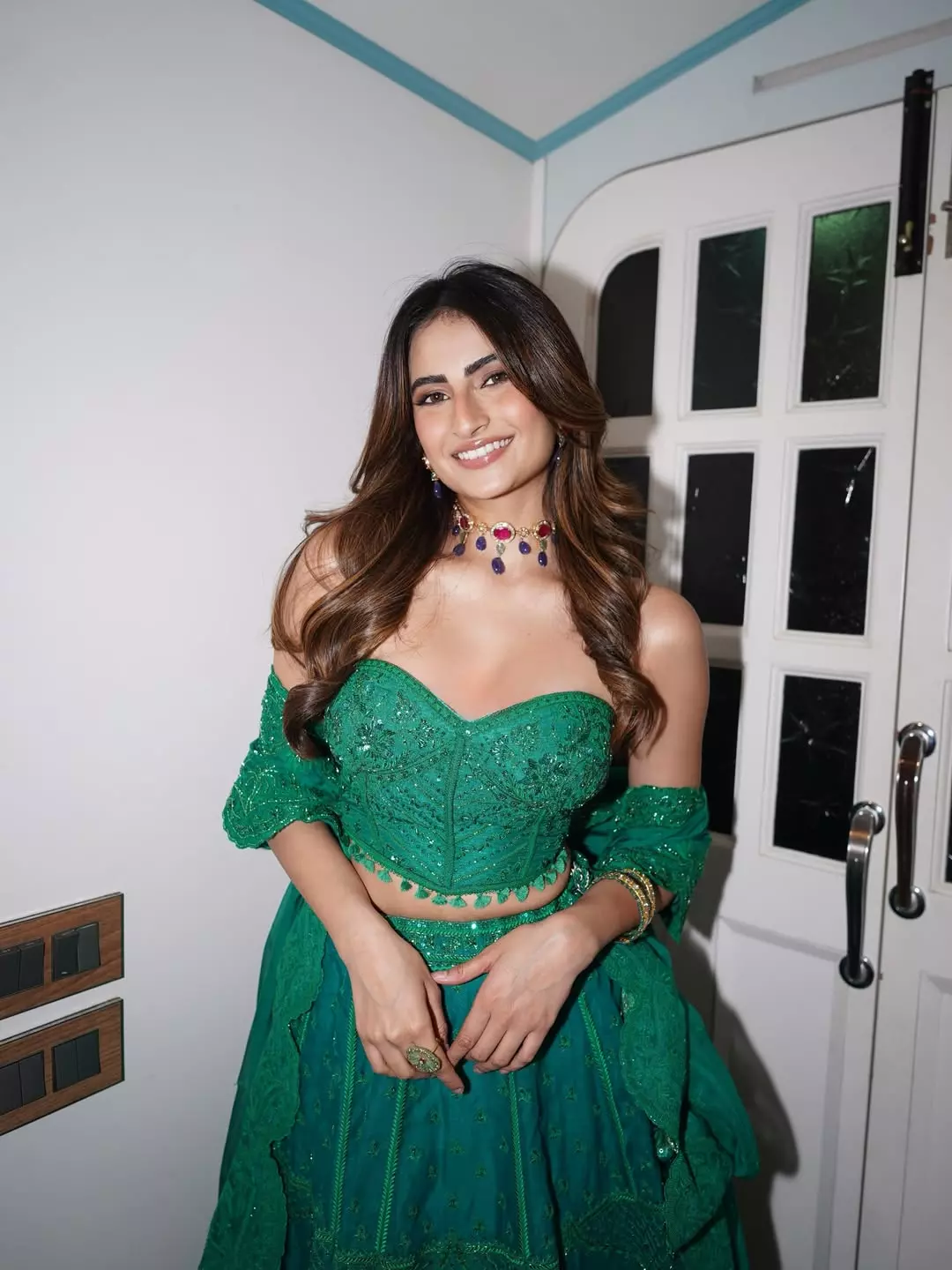 Palak Tiwari Dazzles in Emerald Green Lehenga Palak Tiwari Dazzles in Emerald Green Lehenga