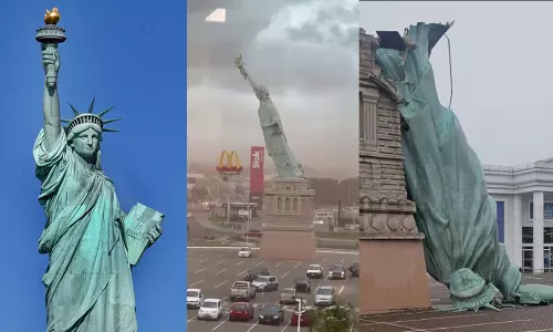 79 అడుగుల స్టాచ్యూ  ఆఫ్  లిబర్టీ  కూలిపోయింది.. వైరల్  వీడియో!