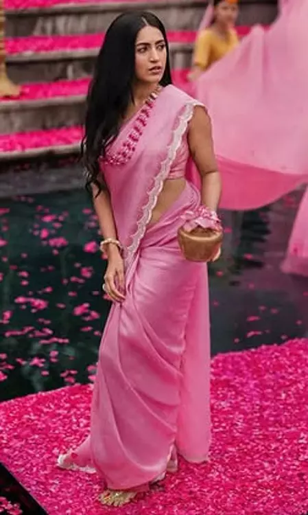 Mega Grace Niharika Konidelas Luminous Pink Saree Portrait