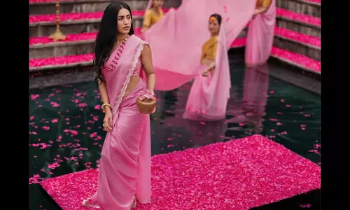 Mega Grace Niharika Konidelas Luminous Pink Saree Portrait