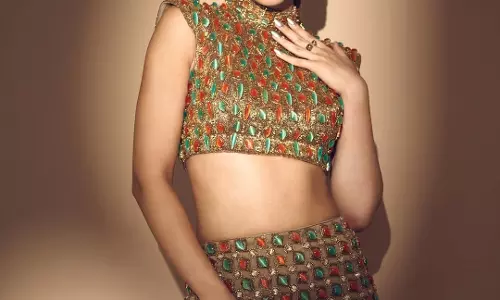 Kriti Sanon Stuns in Gold Stone Corset Fitted Skirt