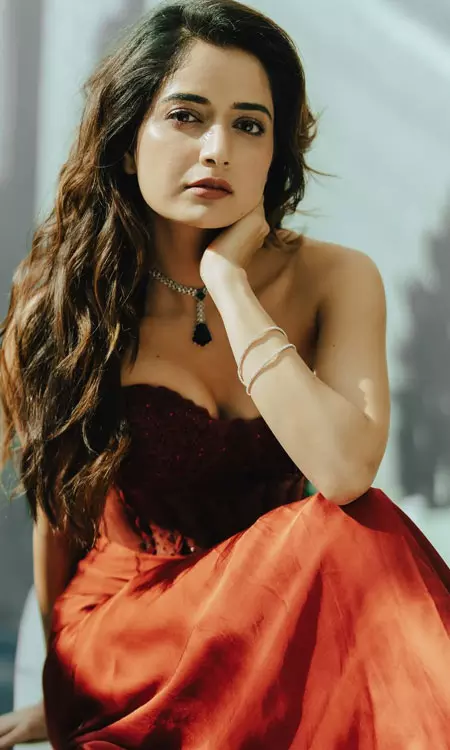 Ashika Ranganath stuns in deep red gown in festive christmas photoshoot