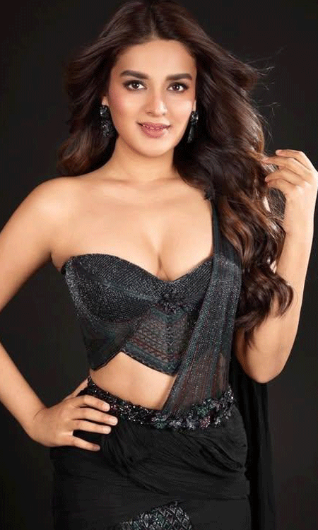 Nidhhi Agerwal stuns in bold black saree fusion photoshoot