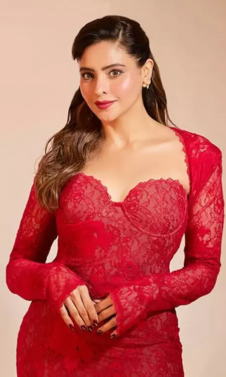 Aamna Sharif Stuns in Red Lace Maxi Dress