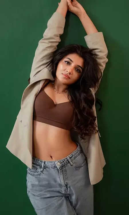 Mirnaa Menon Stuns in Beige Blazer Photoshoot