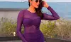 Pragya Jaiswal in Sheer Sleeve Purple Mini Dress