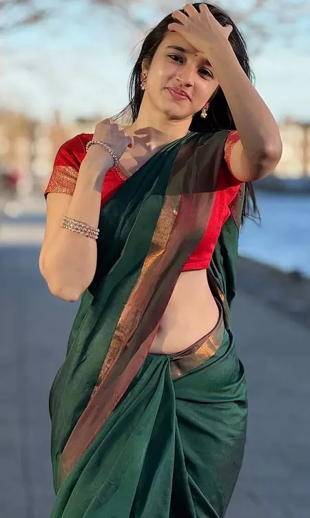 Nuveksha stuns in green saree rising beauty of tollywood