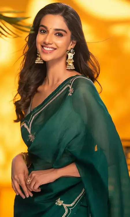 Meenakshi Chaudhary Stuns in Elegant Green Saree