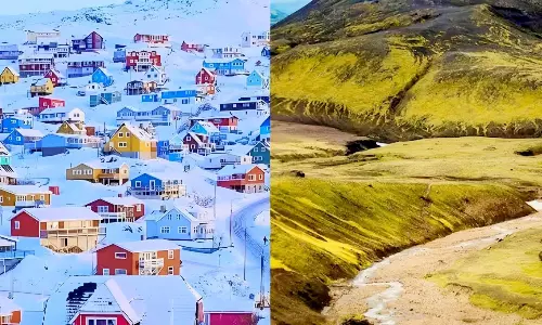 గ్రీన్ ల్యాండ్ లో గ్రీన్.. ఐస్ ల్యాండ్ లో ఐస్ ఉండ‌దు.. అదే విశేషం