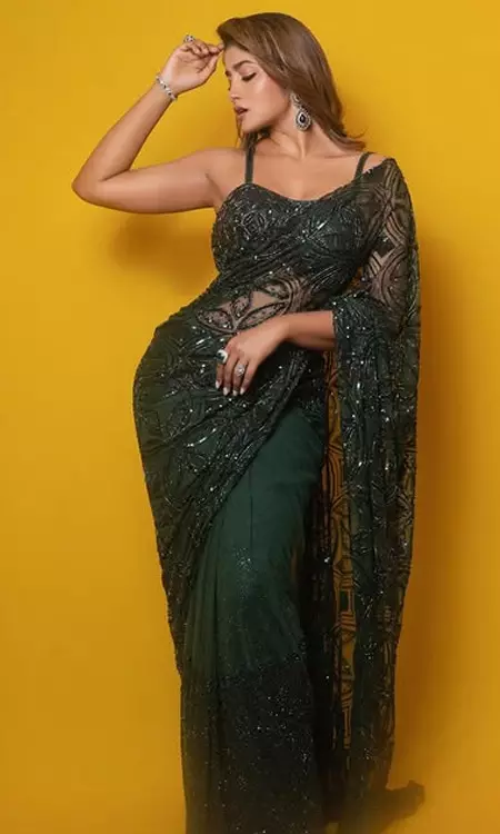 Dimple Hayathi Turns Up the Glam Quotient in Emerald Elegance