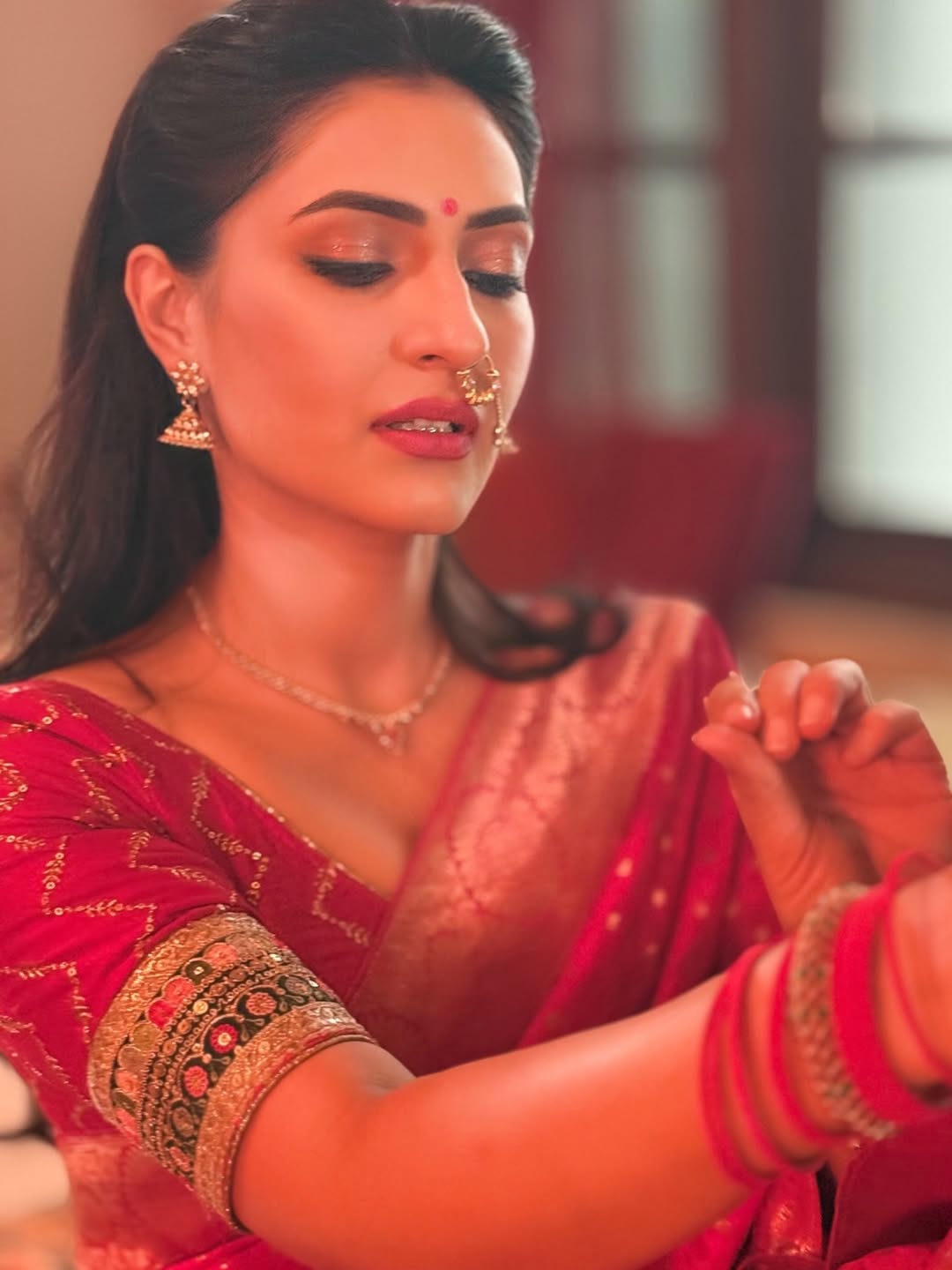 Shivangi Verma Stuns as Midnight Bride in Red Saree Shivangi Verma Stuns as Midnight Bride in Red Saree