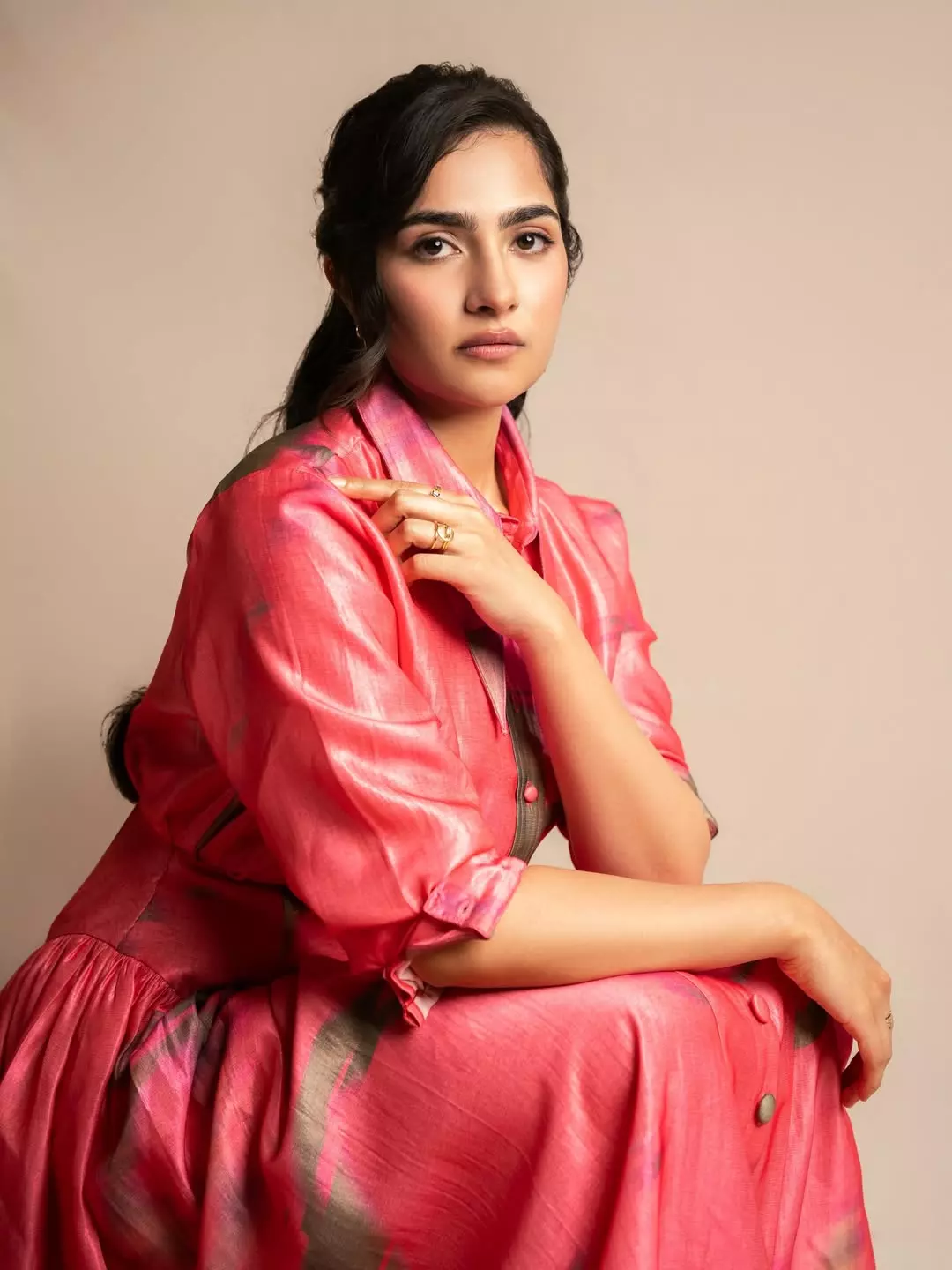 Rukmini Vasanth Stuns in Pink-Coral Photoshoot Rukmini Vasanth Stuns in Pink-Coral Photoshoot