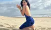 Ashu Reddy Stuns in Blue Floral Slip Dress Beach Photoshoot
