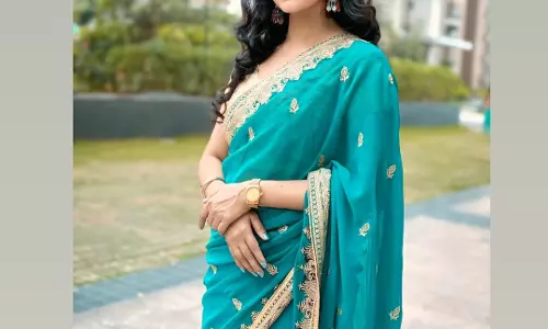 Pragya Nayan Shines in Elegant Teal Saree Look