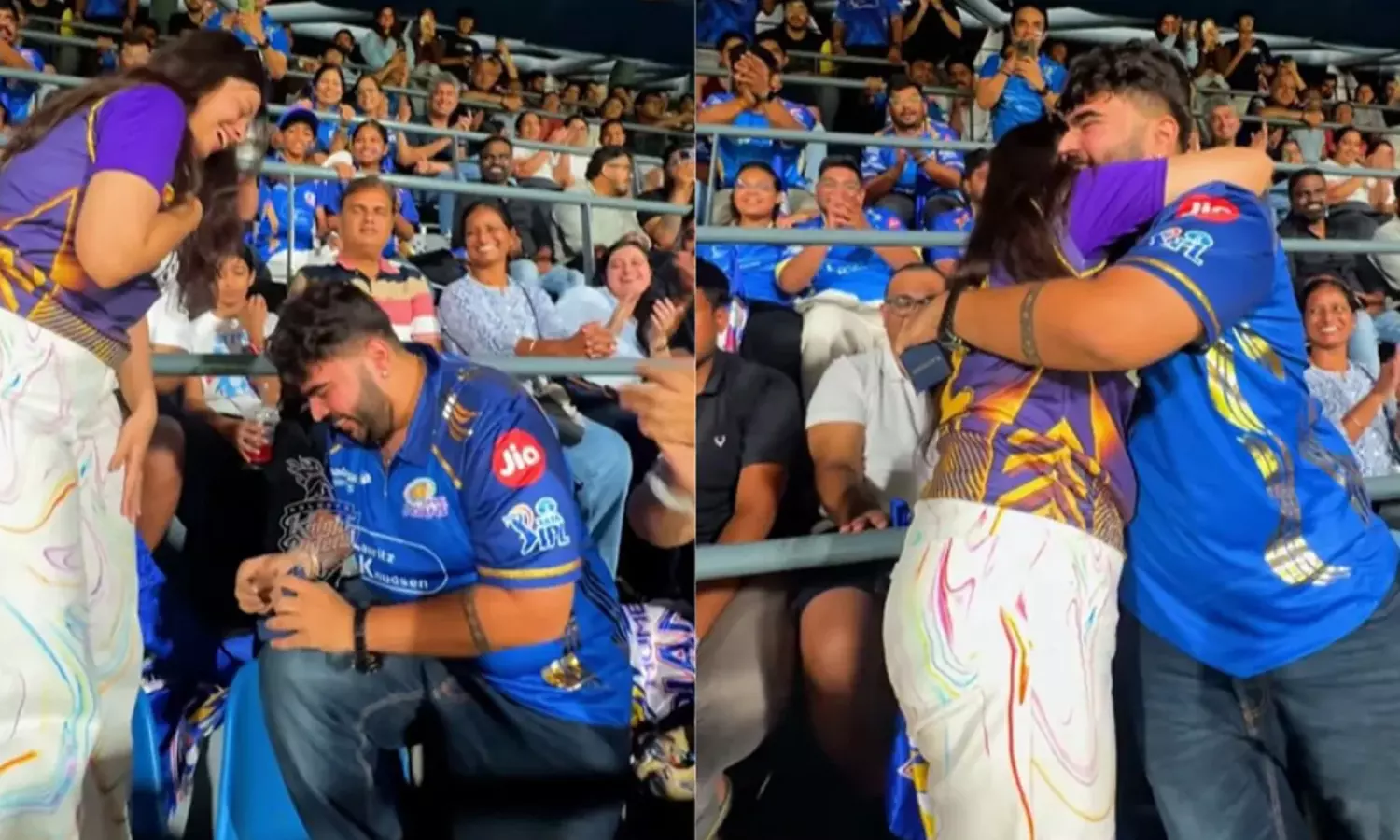 రోహిత్ హాఫ్ సెంచరీ కంటే వైరల్ ప్రేమకథ.. స్టేడియం మధ్యలో ప్రపోజ్ చేసి సెలబ్రిటీ అయిన జంట రోహిత్ హాఫ్ సెంచరీ కంటే వైరల్ ప్రేమకథ.. స్టేడియం మధ్యలో ప్రపోజ్ చేసి సెలబ్రిటీ అయిన జంట