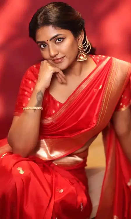 Eeshaa Rebba A Vision of Grace in a Classic Red Saree