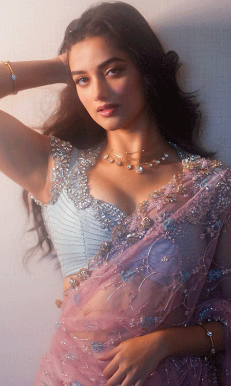 Bhagyashri Borse Stuns in Pastel Saree with Dreamy Elegant Photoshoot