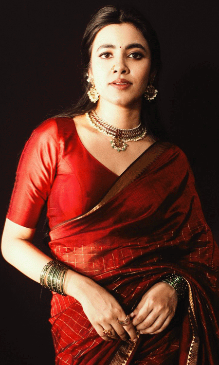Shivani Nagaram Channels Ravi Varma Muse in Stunning Red Silk Saree