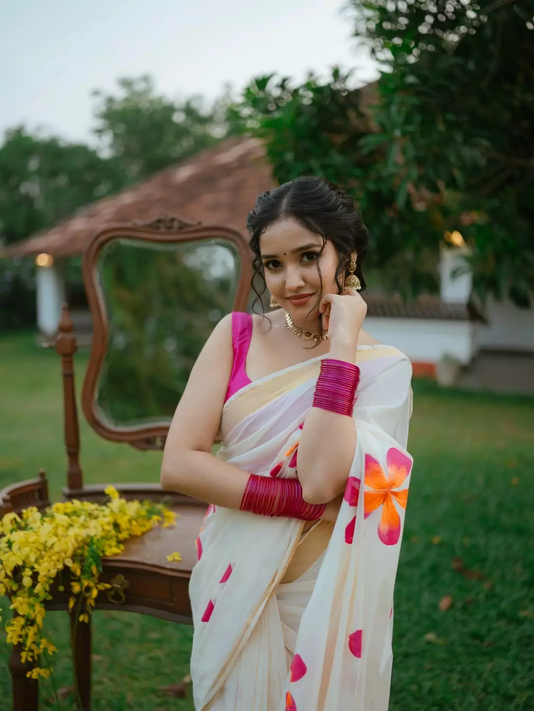 Anikha Surendran Glows in Festive Vishu Saree Look Anikha Surendran Glows in Festive Vishu Saree Look
