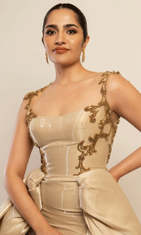 Rukmini Vasanth Stuns in Regal Gold Gown Wins Hearts Online