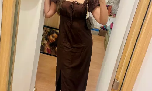 Pujita Ponnada Stuns in Elegant Brown Midi Dress in Chic Mirror Selfie
