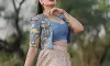 Sreemukhi Stuns in Blue and Gold Lehenga, Radiates Regal Elegance