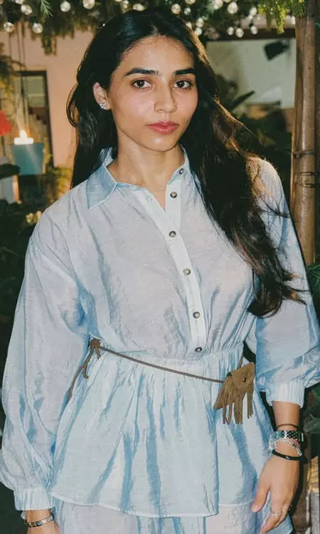 Sapthami Gowda Shines in Soft Blue Elegance