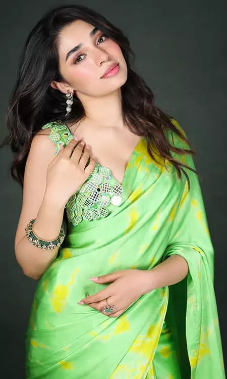 Krithi Shetty Shines Bright in Elegant Green Saree