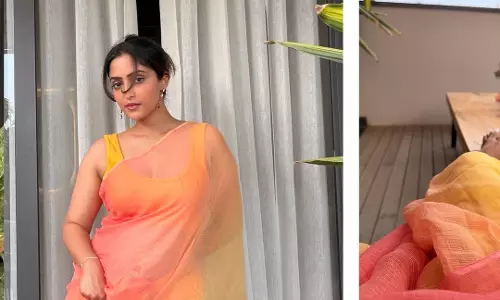 Reba Monica John Stuns in Elegant Gradient Saree Photoshoot