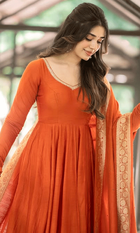 Krithi Shetty Glows in Elegant Orange Ethnic Look