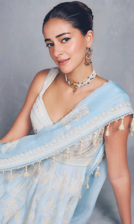 Ananya Panday Looks Dreamy In Blue Saree Ahead Of Chand Mera Dil Release