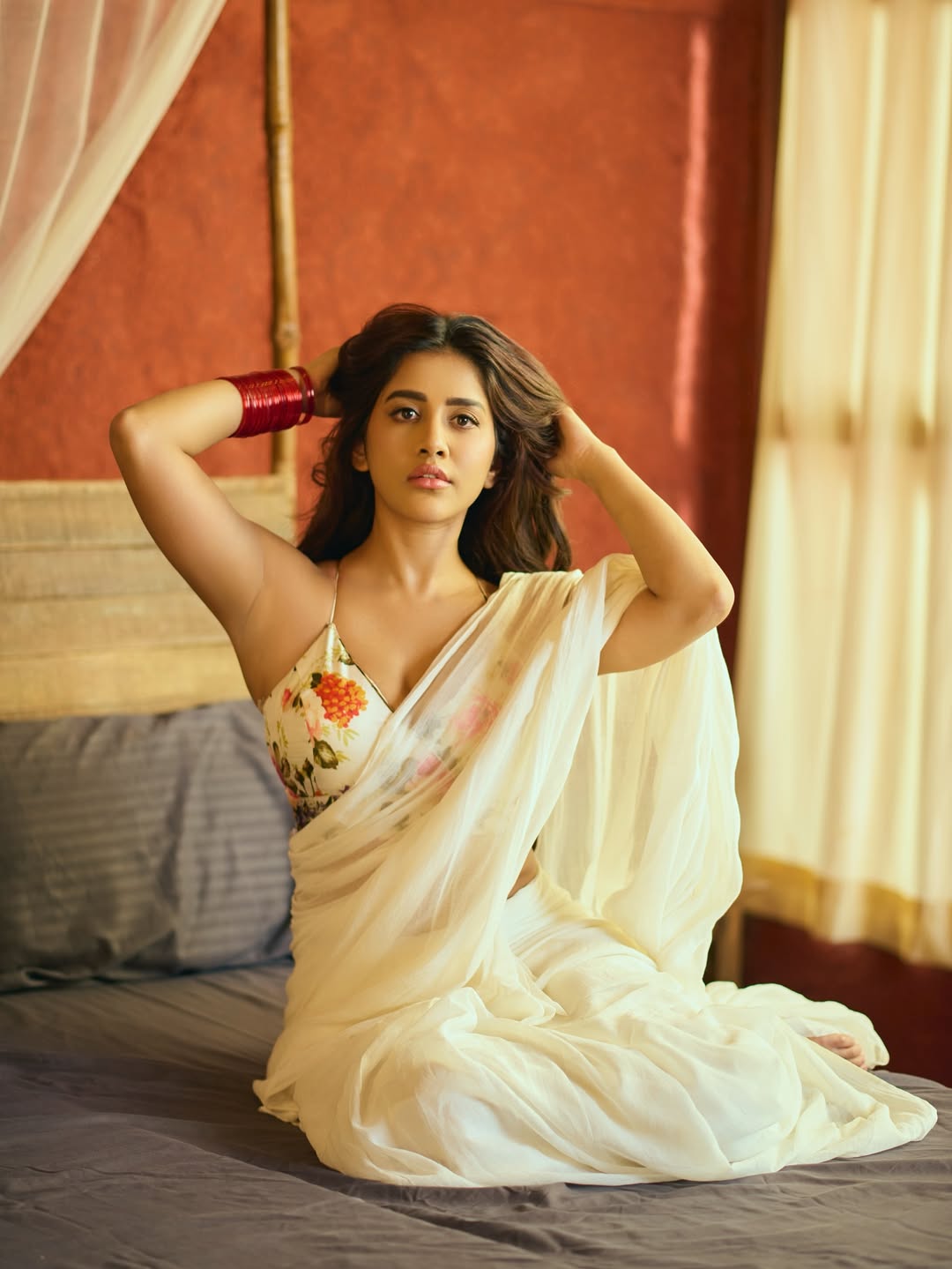 Nabha Natesh Looks Graceful in Elegant White Saree Photoshoot Nabha Natesh Looks Graceful in Elegant White Saree Photoshoot