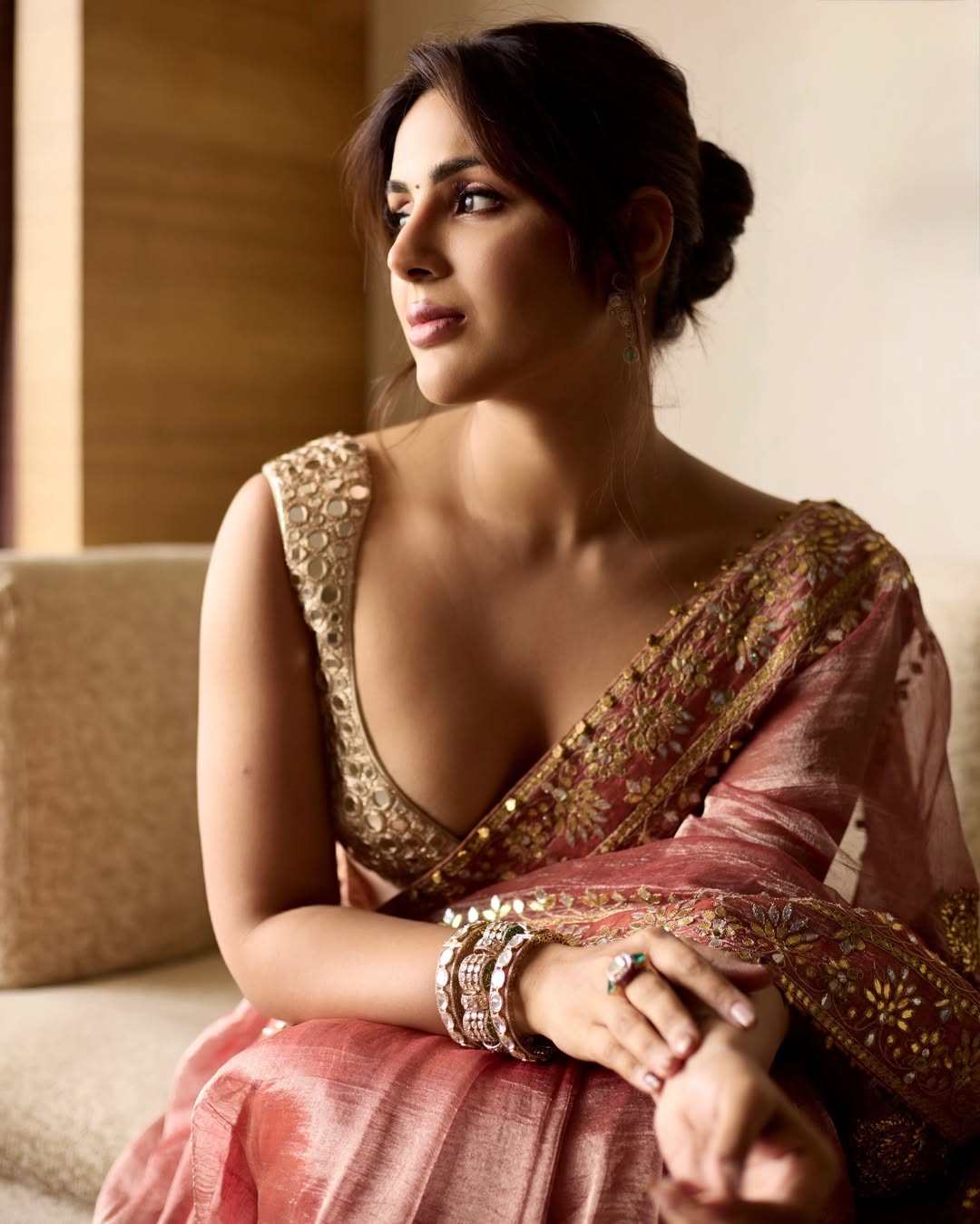 Samyuktha Menon Stuns In Traditional Mirror Work Saree Ensemble