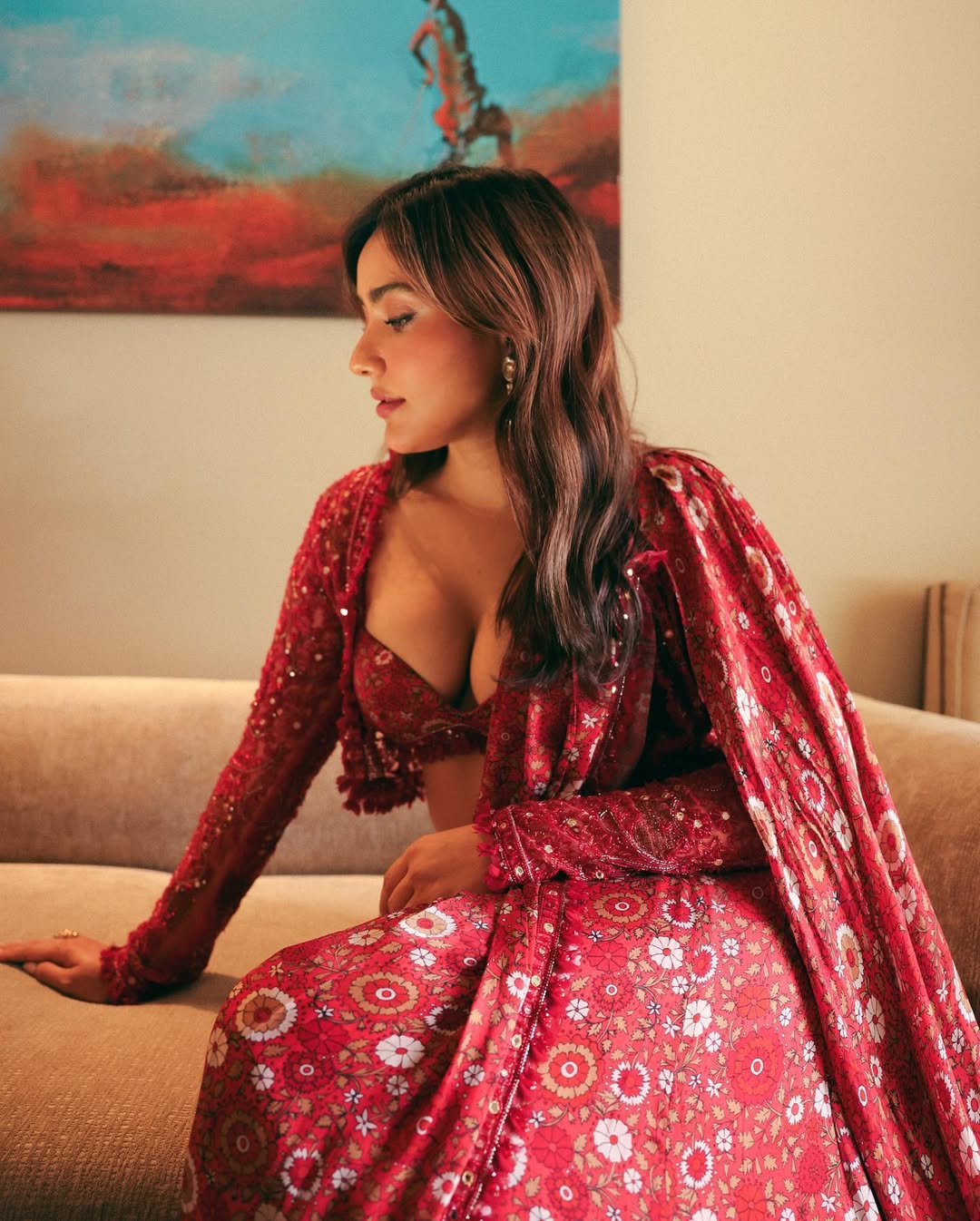Neha Sharma Stuns In Regal Red Traditional Look