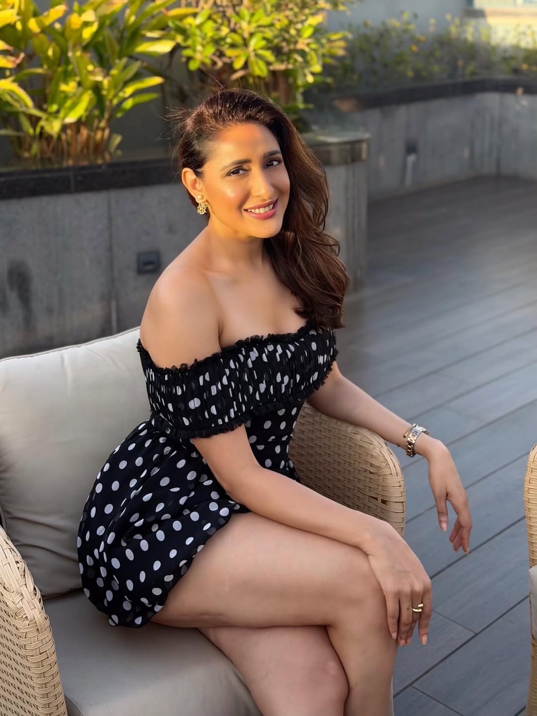 Pragya Jaiswal Stuns in Chic Black Polka Dot Dress With Summer Elegance