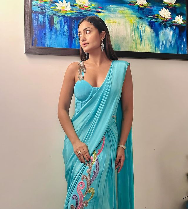 Tridha Choudhury Dazzles in Sky-Blue Saree