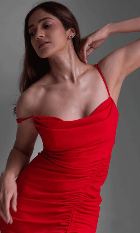 Simran Choudhary Sizzles in Fiery Red Glam Look