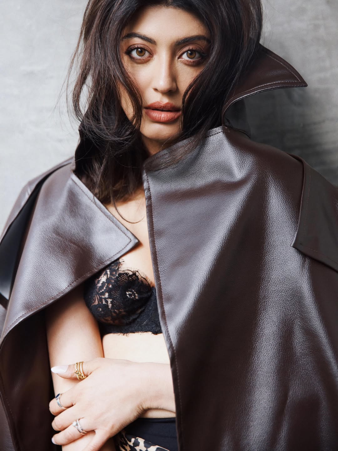 Pranitha Subhash Stuns in Leather Coat Fashion