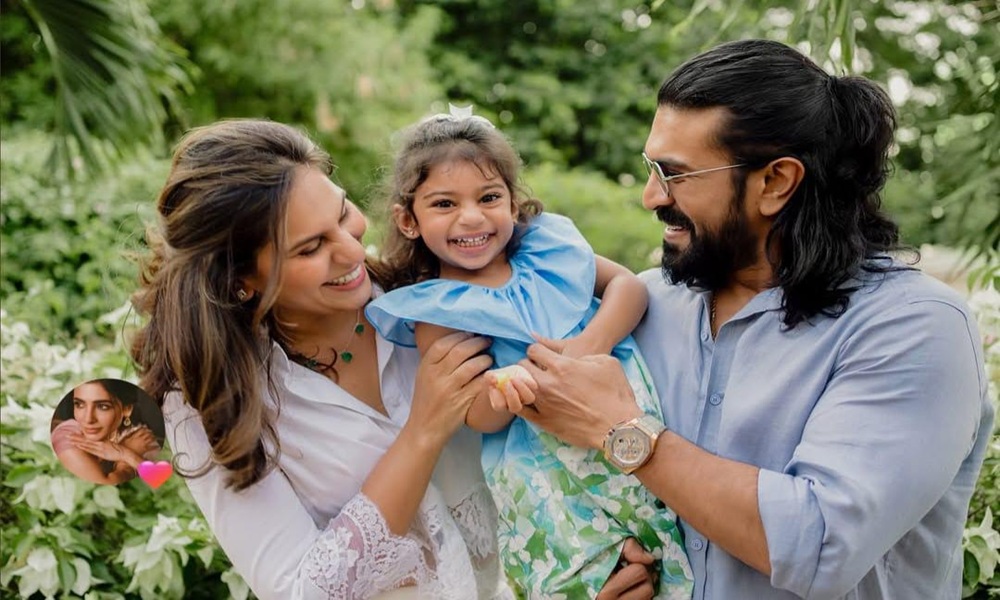 Klin Kaara looks cute in Charan and Upasana arms