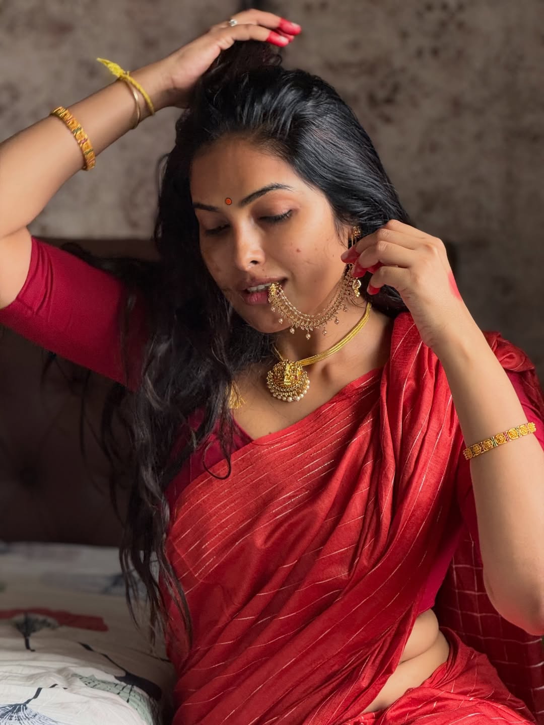 Divi Vadthya Radiates Elegance in Romantic Red Saree