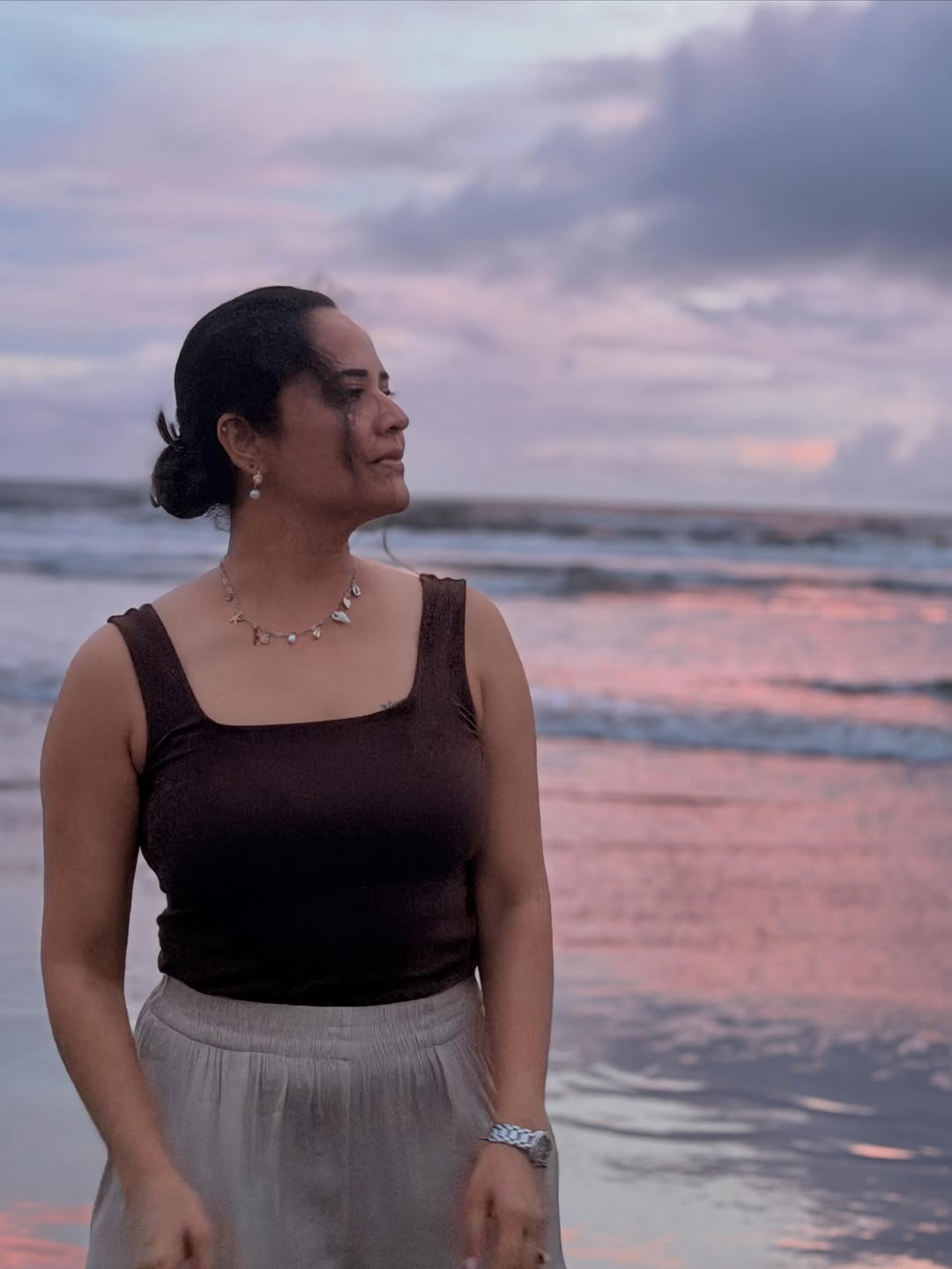 Anasuya Bharadwaj Finds Peace in Serene Beach Sunset Shoot