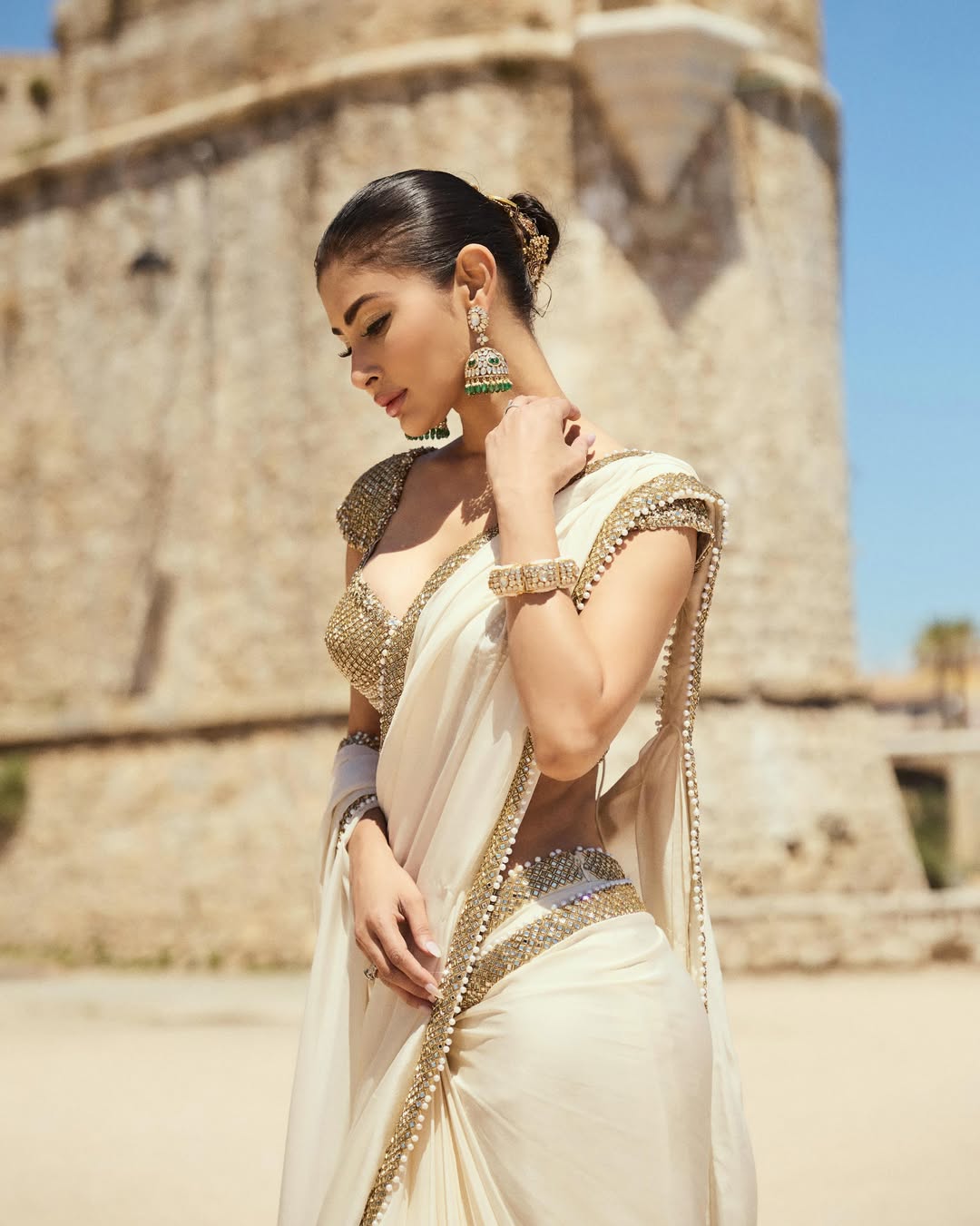 Mouni Roys Golden Blouse Saree Look Goes Viral